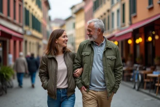 Couple voyageant dans une ville européenne pittoresque