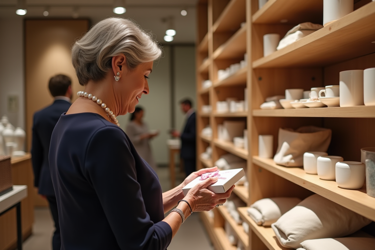 Femme élégante choisissant un cadeau dans une boutique