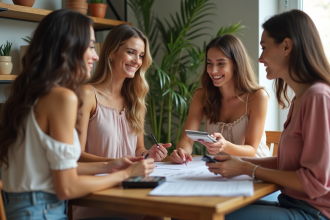 Femmes discutant autour d'une table dans un appartement chaleureux