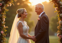 Couple mature échangeant leurs vœux en extérieur