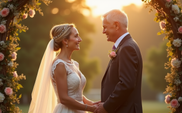 Couple mature échangeant leurs vœux en extérieur
