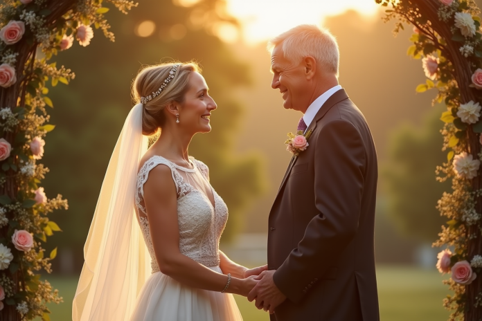 Couple mature échangeant leurs vœux en extérieur