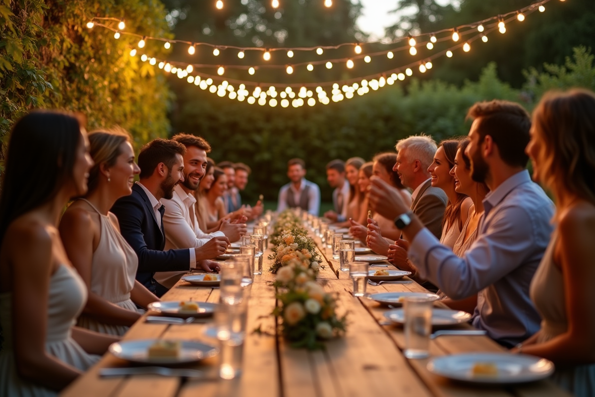 Réception de mariage en plein air avec groupe d