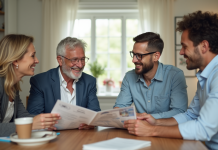 Le marié avec ses parents discutant du mariage à la cuisine