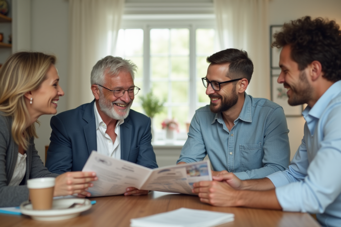 Le marié avec ses parents discutant du mariage à la cuisine