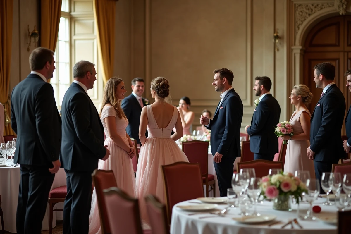 Invites élégants lors de la réception au château de Berkeley