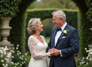 Renouvellement de vœux de mariage : où et comment procéder ? Couple mature échangeant des vœux dans un jardin élégant